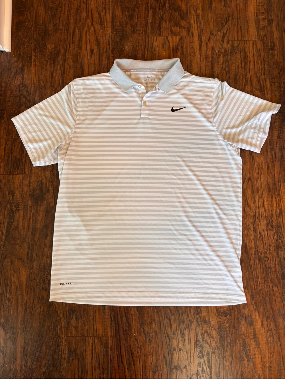 Nike Golf White and Light Gray Striped Men’s Polo Dri-Fit Size XL